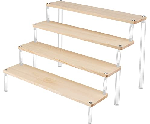 Présentoir de Table, 4 Étages Support Bois à Cupcake Stand de Parfum, Escalier Marches Acrylique Display Stand, Présentoir à Gâteaux Riser Décoratif pour l'Affichage
