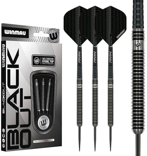 WINMAU Blackout 23 Gramme Professionnelle Pointe d’Acier Tungstène Fléchettes avec Vols et Tiges (Arbres)