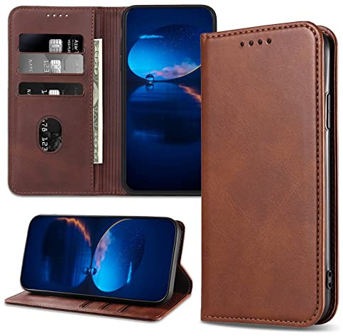 DENDICO Case for Galaxy A22 5G, Classic PU Leather Magnetic Wallet Case, Flip Folio Protective Phone Cover Compatible with Samsung Galaxy A22 5G, Brown