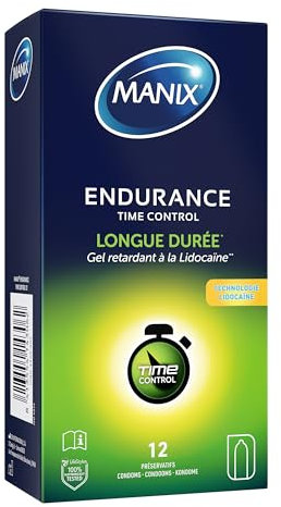 MANIX ENDURANCE TIME CONTROL: Boîte de 12 préservatifs pour Homme/ Largeur nominale 53 mm