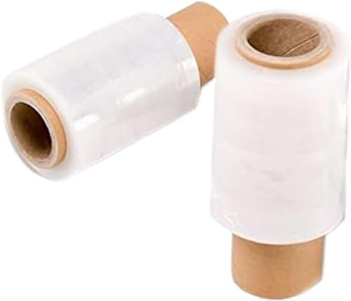 Film Transparente o Negro para Embalar 100MM x 200M,23 Micras Rollo de Papel Film Resistente de Plástico con Alta Elasticidad para Mudanzas y Envíos (Transparente Mini Film, 2 ROLLOS)