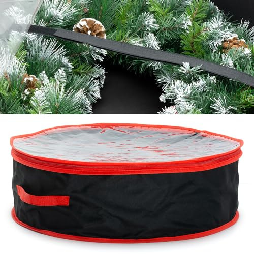 CKB LTD Christmas Wreath Garland Storage Bag Waterproof Artificial Xmas Halloween Decorations Ornaments Round Circular Container with Carry Handles - Stores Up To 60cm x 20 cm