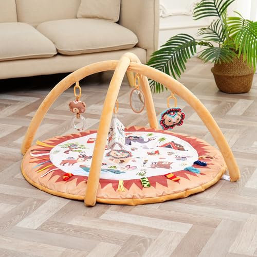 Baby Spielbogen Montessori 0-12 Monate | Evolutive Spieldecke mit Bogen für Mädchen und Jungen | Dicke und Bequeme Spielmatte | Sensorisches Activity Gym | Baby Krabbeldecke | Pädagogische Spielmatte