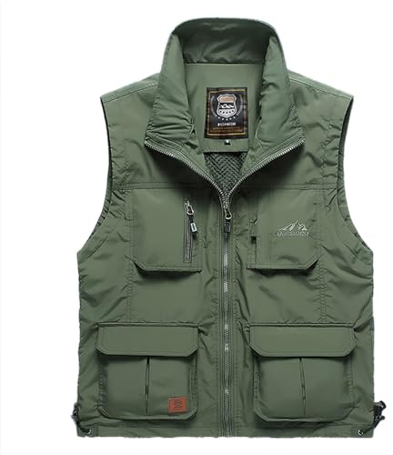 Gilet da uomo in inverno, imbottito da uomo, ad asciugatura rapida, gilet sottile e caldo, con cerniera intera, colletto alla coreana, senza maniche, con tasche, per escursionismo, caccia, in pile