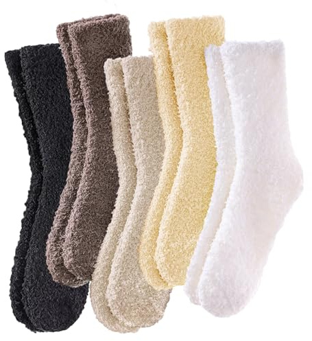 VoJoPi 5 Pairs Women’s Fuzzy Socks – Ultra Soft Fluffy Microfiber Cozy Winter Home & Bed Socks