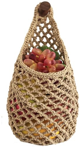KARLOR Large Mesh Bag Handwoven Cotton Rope Storage Bag Wall Hanging Storage Bag for Hanging Reusable Fruit Toy Mesh Bag Wall Mounted 36 x 28 cm