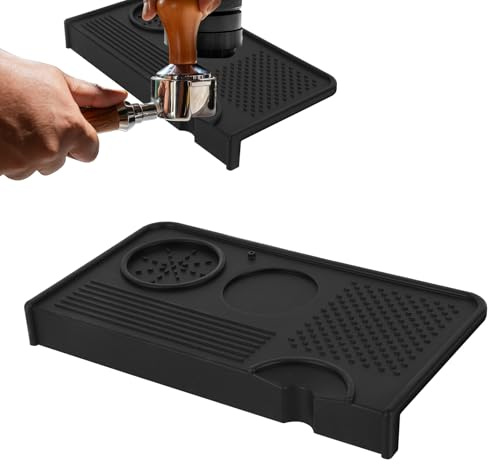 Espresso Machine Tamping Mat, 26.5x13.2cm/10.4x5.2in Silicone Waterproof Coffee Tamper Station with Multi Slot Design Coffee Machine Accessories for Home & Barista Use (Black)