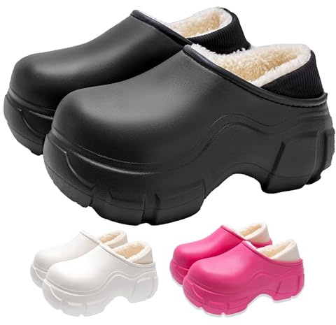 Generico Zoccoli Invernali Donna Impermeabili In EVA For Donna Con Fodera In Pile - Pantofole Calde For Interni Ed Esterni, Scarpe Da Giardino, Pantofole Morbide Slip-on For La Casa(Black,36/37)