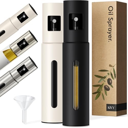 KIVY Pulverizador de Aceite de Vidrio para Cocinar – Botella de Spray de Aceite y Vinagre Precisa, Pulverizador de Aceite para Alimentos – Incluye Embudo – Perfecto para Cocinar y Freidora de Aire