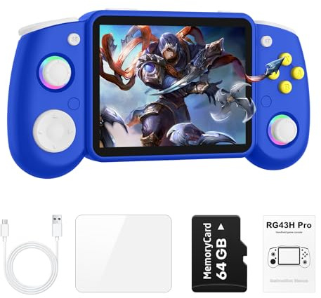 RG43H PRO Retro Handheld Game Console,4.3 Inch IPS Screen, RK3562 Quad-Core CPU,Portable Dual System,WiFi Networked Fighting HDMI TV Output,4000mAh Battery,Game Console with 64GB TF Card,Navy Blue