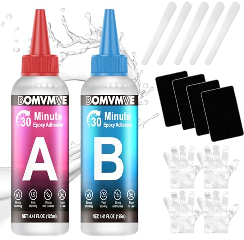 Pegamento Epoxi 2 Componentes 2x125ml, Epoxi 2 Componentes Transparente | Pegamento Epoxi Resistente al Calor, 30 Minutos de Trabajo, para Metal Madera Plástico Vidrio Cerámica