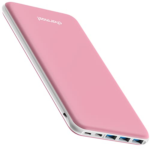 Batterie Externe 26800mAh Power Bank Chargeur Portable Li-Polymère Autorisé en Avion avec 4 Sorties et 3 Entrées Compatible avec Smartphone(Rose)