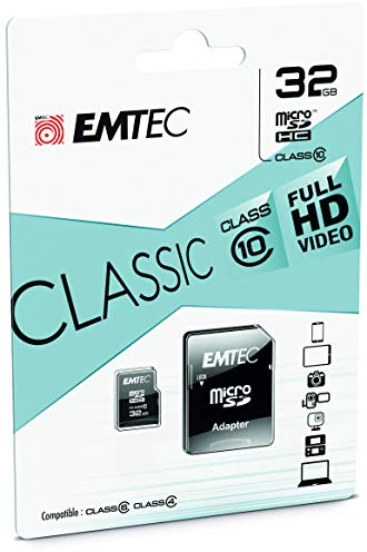 Emtec ECMSDM32GHC10CG 32GB microSDHC Speicherkarte mit SD-Adapter Class 10, microSDXC kompatibel,schwarz