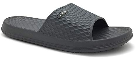 HEVA Shower Slide Open Toe Sandals Mens Bathroom Slippers Beach Indoor House Shoes（10UK 44EU,Grey）