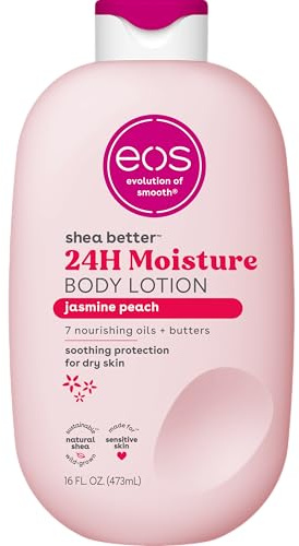 eos Shea Better Body Lotion – Jasmine Peach, 24 timmars fukt hudbil, lätt och icke-grå, tillverkad av naturlig shea, vegan, 40 ml