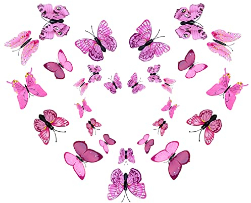 24 Pezzi 3D Adesivo da Parete Farfalla, Farfalla Decorative da Parete per la Camera da Letto e la Festa di Compleanno(Rosa)