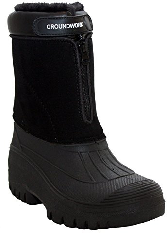 Groundwork Originals Mens Mid Calf Water Resistant Snow Rain Thermal Fur Fleece Lined Winter Mud Mucker Farm Yard Boots Black UK 11