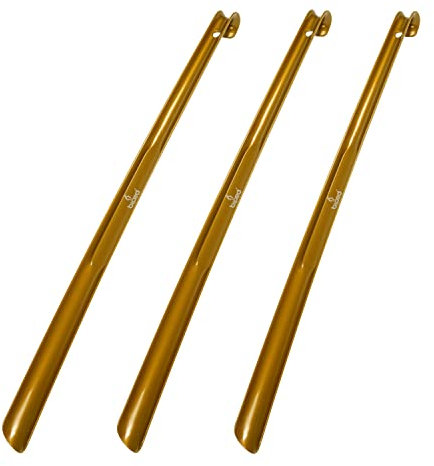 biped 3er Set Kunststoff Schuhlöffel 65 cm mit Haken z1557 (metallic-gold)