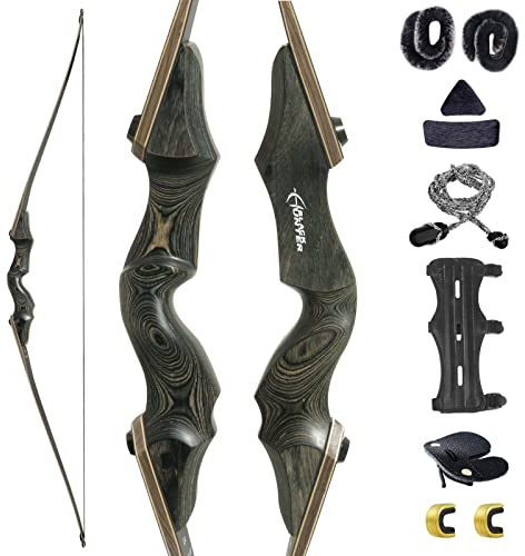 Black Hunter 60 Zoll Bogenschießen Takedown Langbogen 20-60lbs Rechtshand Holzbogengriff Jagdbogen für Erwachsene Sportbogen Bogensportler (35LBS)