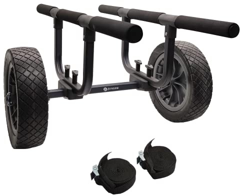 Heavy Duty Kayak Cart, Width Adjustable Canoe Cart with 12inch Flatfree Beach Wheels Boat Dolly Cart Transport Carrier
