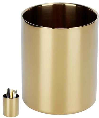 Stifthalter aus Gold, Stiftbecherhalter, Schreibtisch-Organizer, Tischvasen, Blumentopf, Edelstahl, Make-up-Pinselhalter für Büro und Zuhause(Gold)