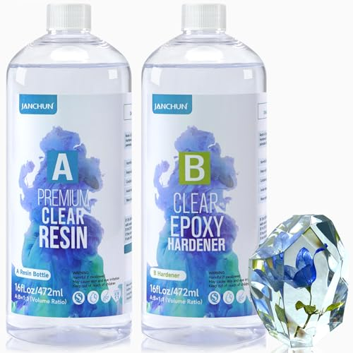 JANCHUN 944ml/32oz Epoxidharz Set Anfänger Epoxidharz Mit Härter- 1: 1 Premium Harz Kristallklares Gießharz für Holz, Kunst, Aquarium, Handwerk, Schmuckherstellung, Flusstische Harz (32oz(944ml))