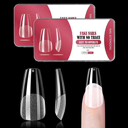 Ongles Faux 240 Pièces Capsule Americaine, Nail Art, Ongles Faux, Cercueil Moyen Court, 12 Tailles, Okalabandee