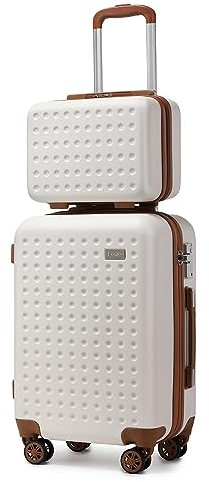 KONO Handgepäck Koffer Set mit Kosmetikkoffer Reisegepäck-Sets Beautycase Koffer Trolleys 100% ABS Reisekoffer Hartschalenkoffer Rollkoffer TSA-Schloss Weiß