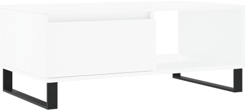 vidaXL Elegant Rectangular Coffee Table - Modern White Living Room Furniture with Drawer and Compartment - Durable Engineered Wood and Metal Legs