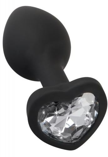 BONDAGERIE® Butt plug anale nero in silicone medico con cuore bianco, sacchetto incluso, Taglia S