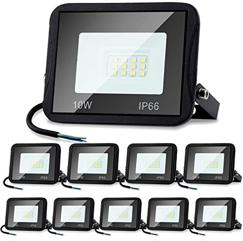 Jopassy LED Strahler Außen 10x 10W,Wasserdicht LED Fluter Flutlicht 900lm 6000k Kaltweiß,IP66 Außenstrahler für Garage,Schuppen,Terrasse,Arbeitsraum,Sportplatz,Rasenflächen,Auffahrt