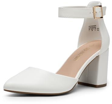 DREAM PAIRS Escarpins Femme Petit Talon Bout Pointu, Chaussures à Talon Confort Chic pour Mariage, Bureau ou Soirée – Talon 7,5 cm,Size 39,Blanc-PU,SDPU2430W