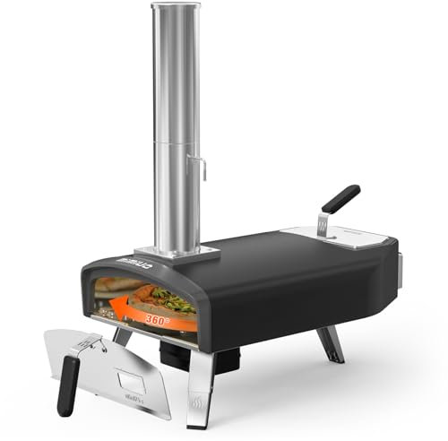 Mimiuo Horno para Pizza de Exterior con Sistema de Asado Automático Giratorio, Horno de Pizza de Leña y Carbón, Horno Leña de Pizza, Horno Versátil para Pizza para Cocina Exterior y Jardín