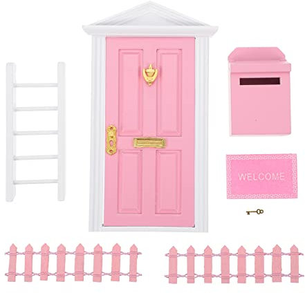 1 ensemble 1:12 ensemble de porte elfe miniature maison de poupée bricolage ensemble de maison porte clôture échelle boîte aux lettres tapis de porte clé bricolage artisanat accessoires for décoration