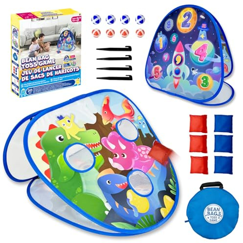 Grip Kids 2 in-1 Dinosaur and Spaceship-Themed 27-inch Bean Bag Toss Game Set for for 1-2 Players, Backyard Games, Family Party, Birthday, for Toddlers Ages 3 4 5 6 Year Old- Amazon Exclusive