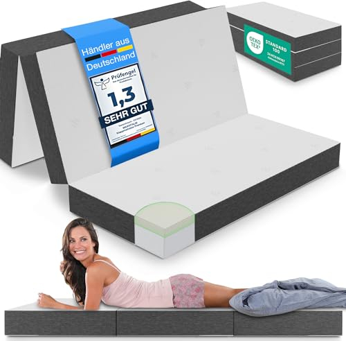 ELONEO Premium Visco Klappmatratze 120x200 cm, extra hoch 15 cm, Gästematratze klappbar, Faltmatratze, Faltbare Matratze, Bandscheibenwürfel, Reisematratze, Gästebett klappbar, Klappbett waschbar