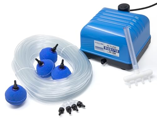 VIALIA Teichbelüfter V-20 Komplettset | 20W Sauerstoffpumpe für Koi- & Gartenteich | Hoher Luftstrom durch doppelte Luftkammer | Robustes Aluminiumgehäuse | Inkl. Belüftersteine & Schlauch