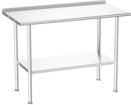 Atelicf All-Stainless Steel Prep Table, 24 X 48 Inch, with Rounded-Corner Backsplash and Adjustable Undershelf, Heavy-Duty for Outdoor Use,Restaurants,Hotels,Workshops,Kitchens,Gardens, and Garages