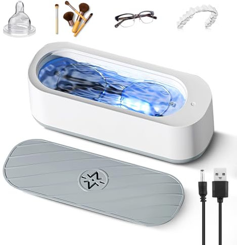 Ultrasonic Cleaner Portable 500ml 47000Hz Ultrasonic Jewellery Cleaners Machine with Blue Light USB Rechargeable for Glasses, Rings, Necklace, Jewelry, Watch, Denture