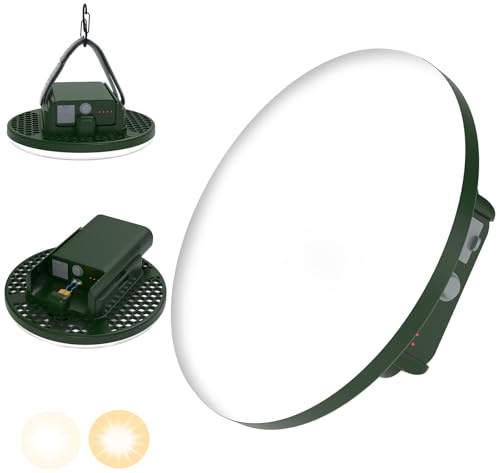 Lámpara Camping Recargable 16500mAh + Powerbank 2 en 1, Linterna Camping con Luz Cálida y Fría, Regulación de Luminosidad Infinita, Farol Camping con Correa de Gancho y Mosquetón (Verde)