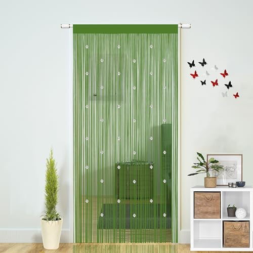 Beaded String Curtains for Doorways Boho Bedroom Decor Hanging Door Wall Beads Closet Window Curtain Room Divider Privacy Decorative (Green, 39 W x 79 L)
