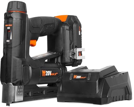 WEN 20V Max Cordless 2-in-1 18-Gauge Brad Nailer and T50 Crown Stapler with 2.0Ah Battery and Charger (20539)