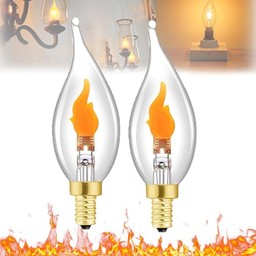 Ampoules décoratives LED Stereover E12 à flamme vacillante, ampoules Stereover à flamme vacillante, effet de flammes réaliste, ambiance parfaite pour Halloween et Noël (2pcs)