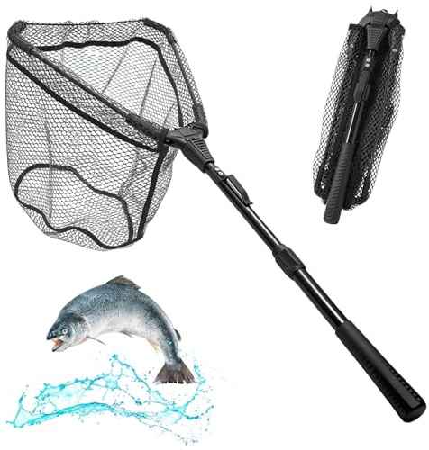 Retino da pesca con manico telescopico, retino pieghevole per pesca, rete da pesca per catturare o rilasciare, materiale in nylon resistente