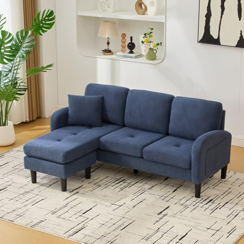 LLGWGL 3-sitsig L-formad hörnsoffa – bäddsoffa i tyg med schäslong sovfunktion, modulär design, kompakt storlek, kan belastas upp till 180 kg, för vardagsrum, lägenhet, kontor, 166 x 118 x 77 cm (blå)