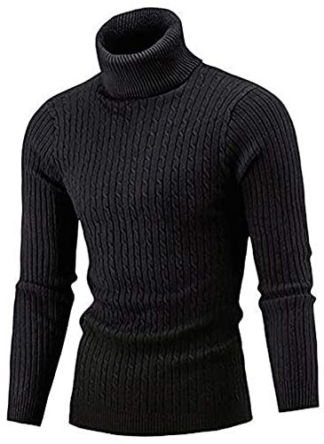 AIDEAONE Rollkragenpullover Herren Schwarz Stehkragenpullover Winter Pullover Rollkragenstrickpullover Rollkragenpulli Männer Pulli Strickpullover Slim Fit M