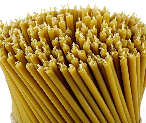 Danilovo Ritual Kerzen 100% Bienenwachs (Gelb) - Orthodoxe Kerzen für Gebet Tischdeko Hochzeit - Ungiftig, Ruß - Tropffrei, Nachhaltige Produkte, N80, Höhe: 18,5 cm, Ø 6,1 mm (100 stück)