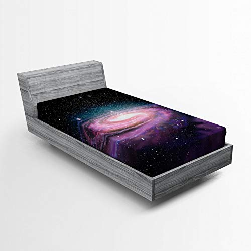 ABAKUHAUS Galaxis Spannbetttuch, Galaxy im Weltraum, Soft Dekorativer Stoff Bettwäsche Rund-um Elastischer Gummizug, 90 x 200 cm, Mauve Schwarz