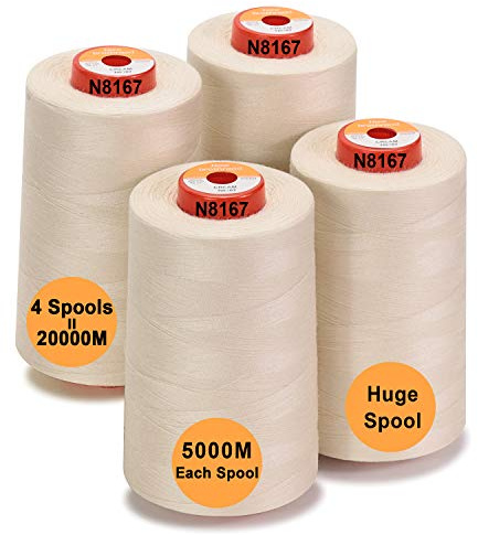 New brothread - 28 Opzioni - 4 Grandi Bobina di 5000M per tutti gli usi Filo da Cucito in Poliestere 40S/2 (Tex27) per Cucito, Quilting, Patchwork, Serger e Overlock - Cream