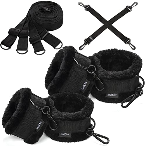 DaniChou BedLock Pro Bettfesseln – Verstellbares Bondage Set mit Plüsch Hand- & Fußfesseln, Karabiner & Augenbinde | BDSM Sex Spielzeug für die Paare | Sex Toys Anfänger & Fortgeschrittene